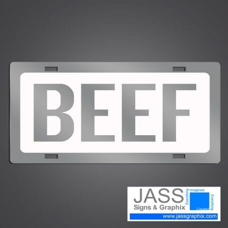 beef license plate white beef car tag