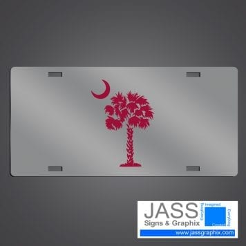 south carolina palm tree license plates with palmetto logo and crescent moon burgundy